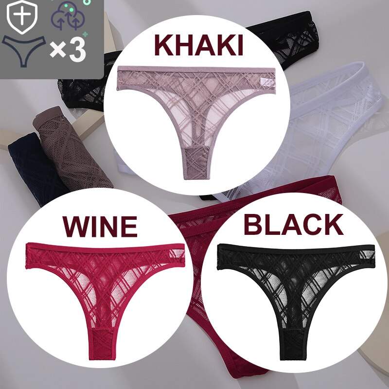 Women's Sheer Lace Panties 3 Pcs Set