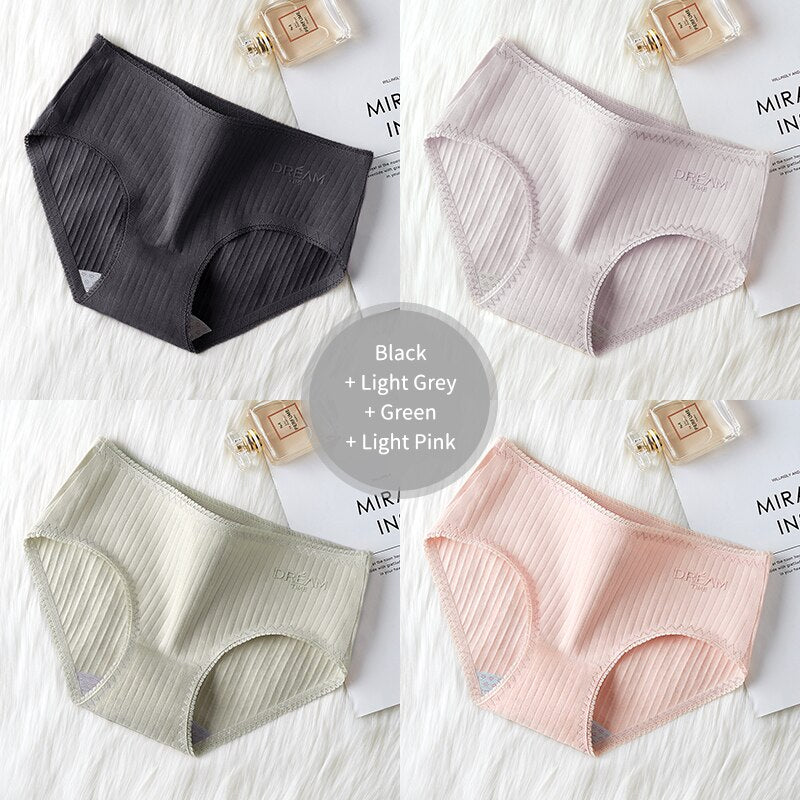 Women's Basic Ribbed Cotton Panties 4 Pcs Set