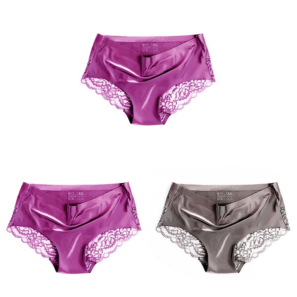 Women's Lace Trim Seamless Panties 3 Pcs