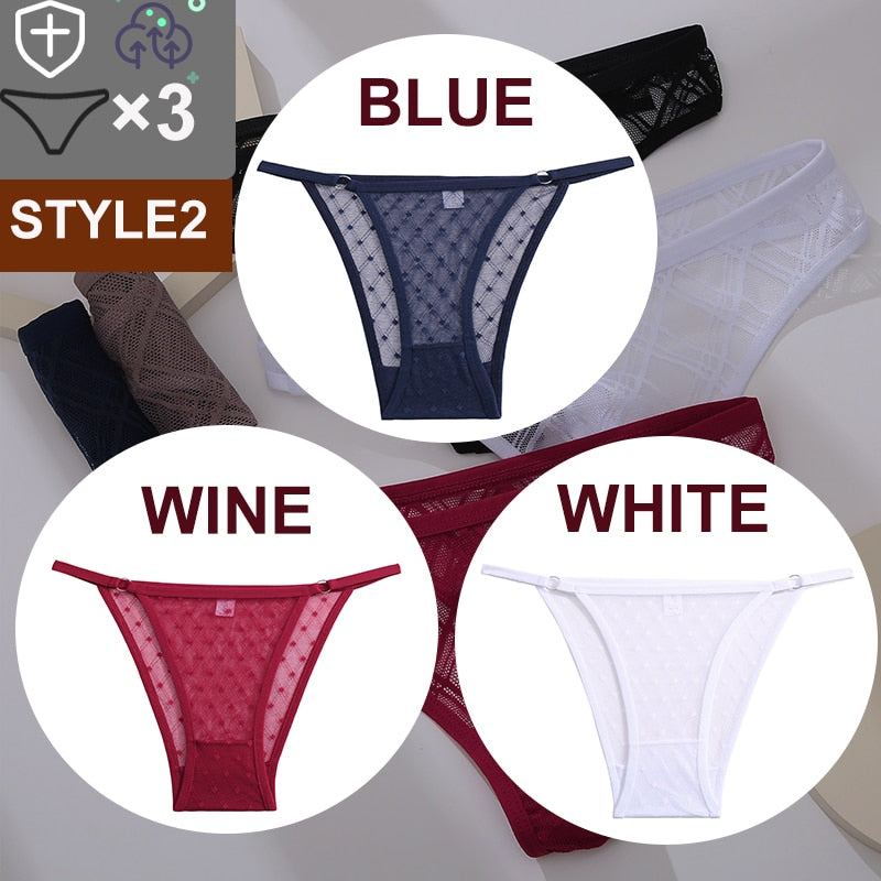 Women's Sheer Lace Panties 3 Pcs Set