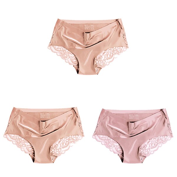 Women's Lace Trim Seamless Panties 3 Pcs