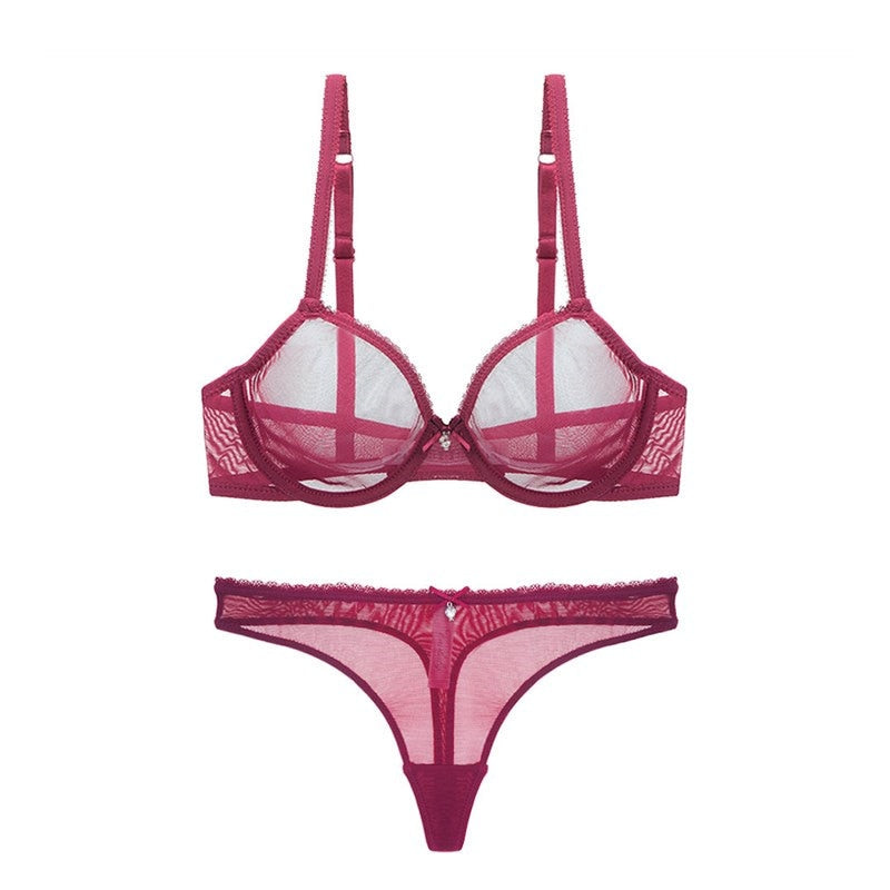 Women's Sheer Bra and Thong 2 Pcs Set