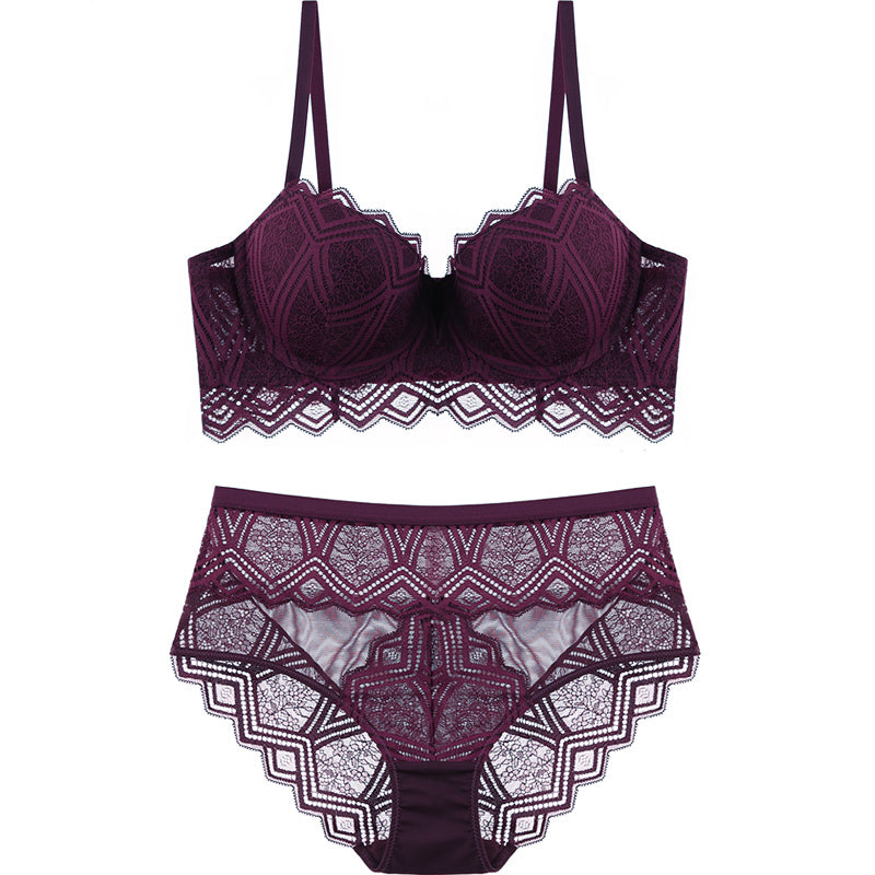 Hollow Lace Push-up Bra and Panty Set for Women