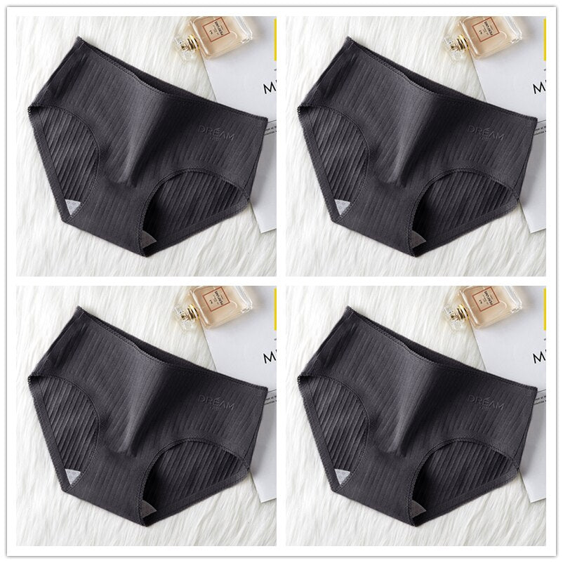 Women's Basic Ribbed Cotton Panties 4 Pcs Set