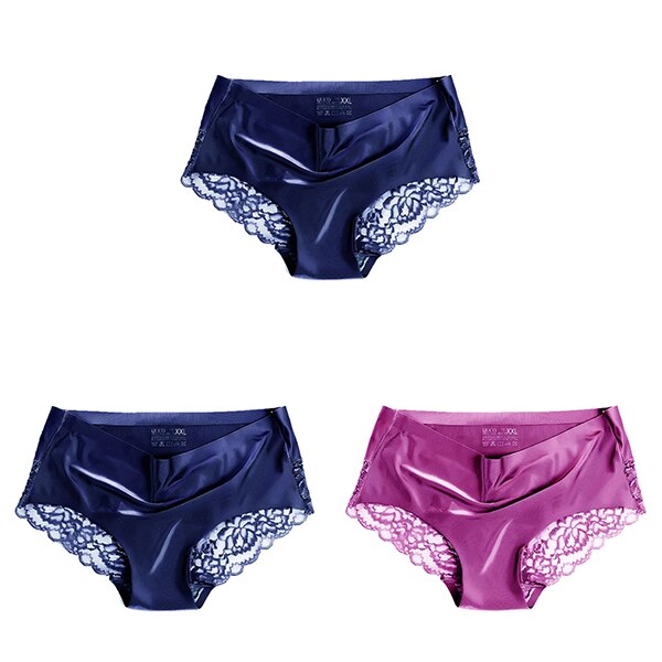 Women's Lace Trim Seamless Panties 3 Pcs