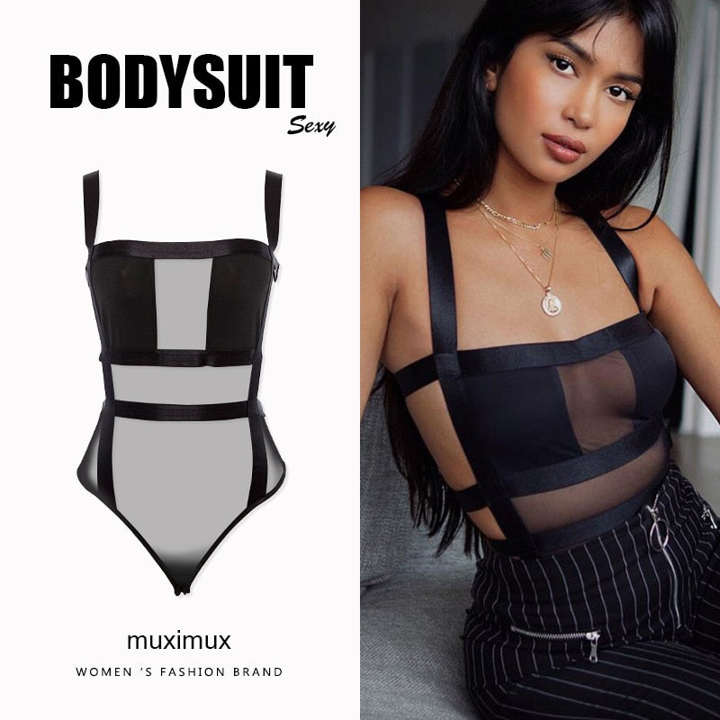 Women's Black Mesh Bodysuit
