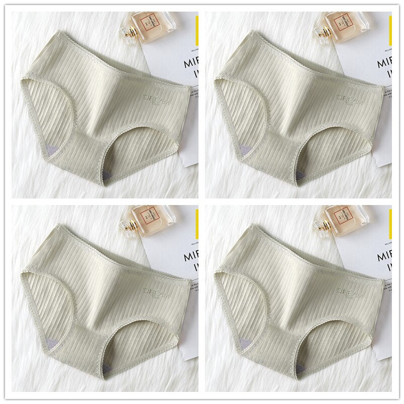 Women's Basic Ribbed Cotton Panties 4 Pcs Set