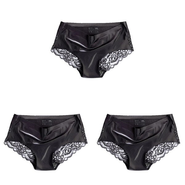 Women's Lace Trim Seamless Panties 3 Pcs