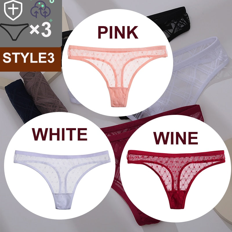 Women's Sheer Lace Panties 3 Pcs Set
