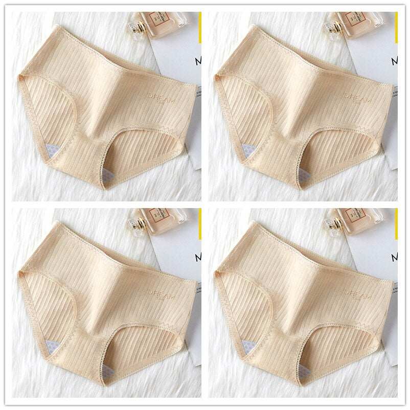 Women's Basic Ribbed Cotton Panties 4 Pcs Set