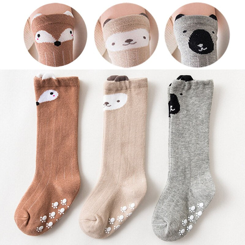 Knee Length Baby Anti Slip Socks 3 Pairs Set