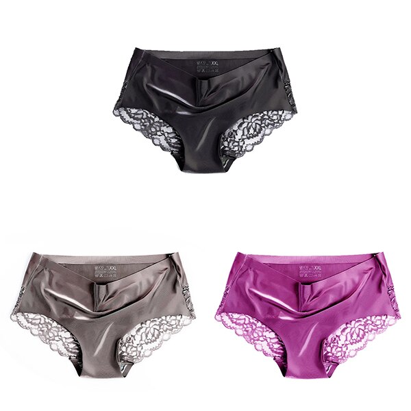 Women's Lace Trim Seamless Panties 3 Pcs