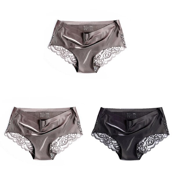 Women's Lace Trim Seamless Panties 3 Pcs