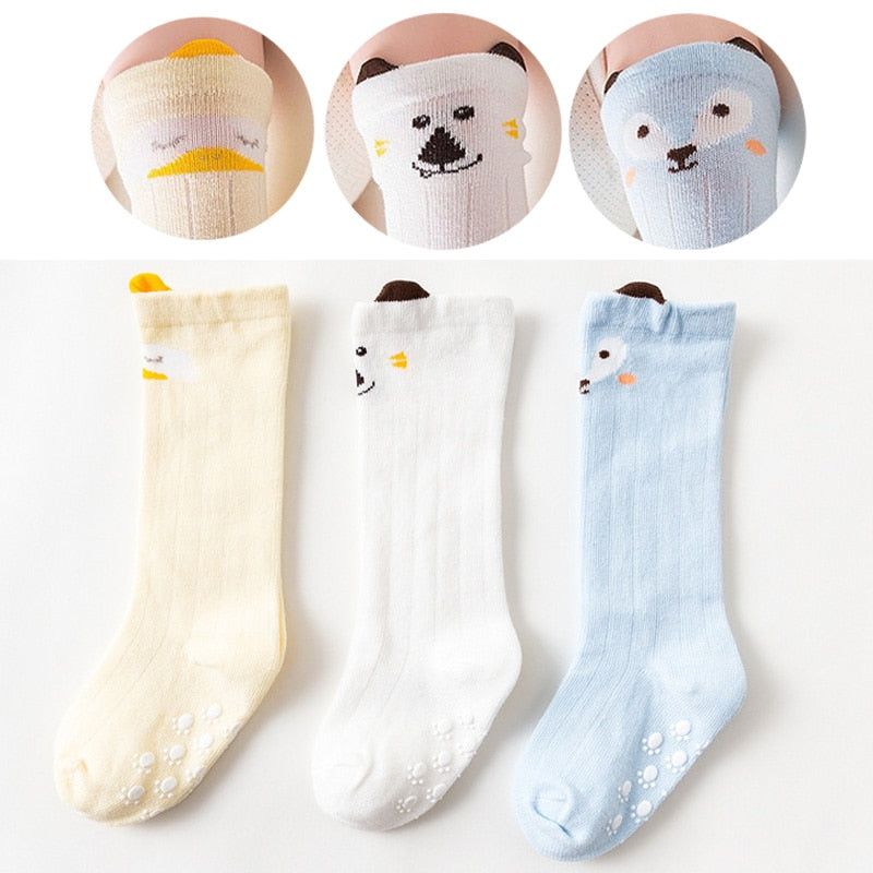 Knee Length Baby Anti Slip Socks 3 Pairs Set