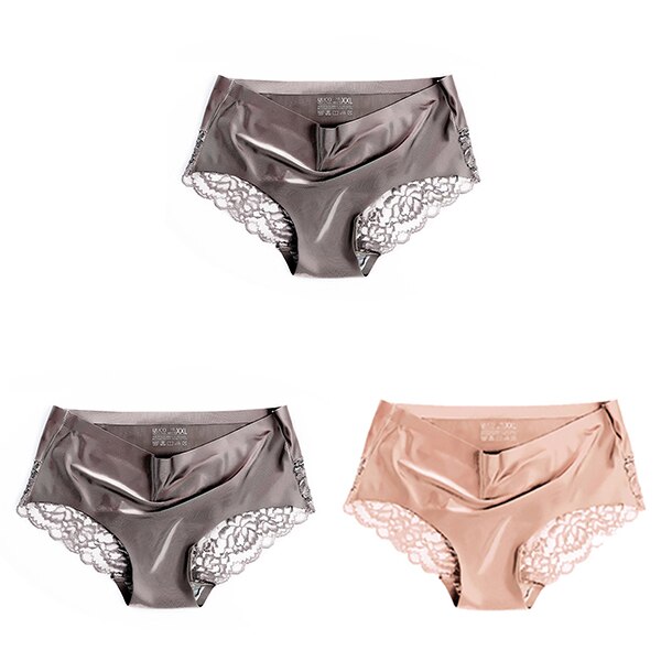 Women's Lace Trim Seamless Panties 3 Pcs