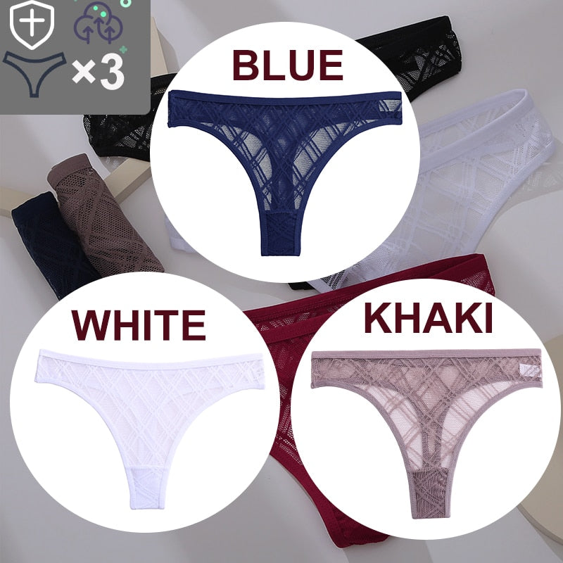 Women's Sheer Lace Panties 3 Pcs Set