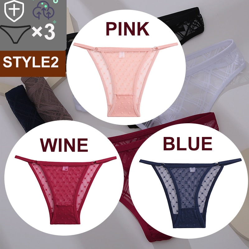 Women's Sheer Lace Panties 3 Pcs Set