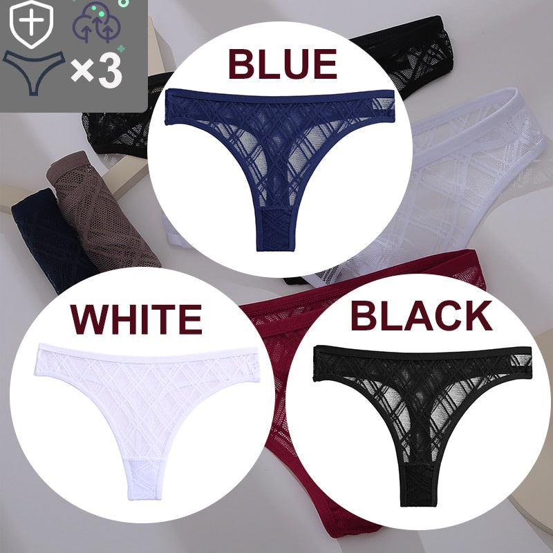 Women's Sheer Lace Panties 3 Pcs Set