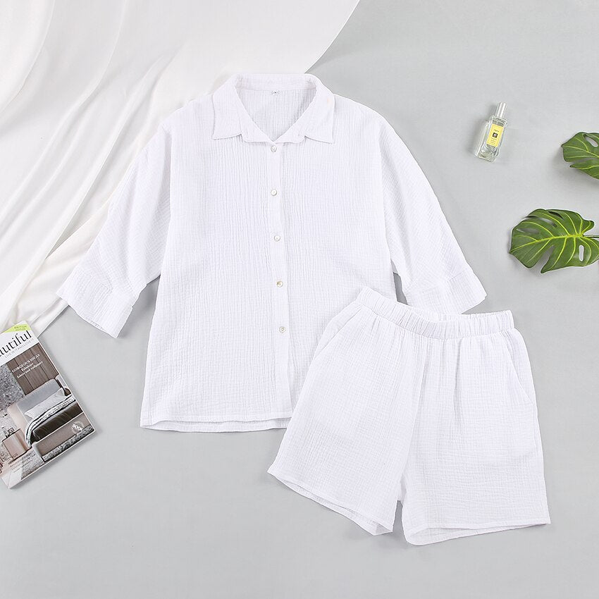 Women's Turn-Down Collar Nine Quarter Sleeve Sleepwear