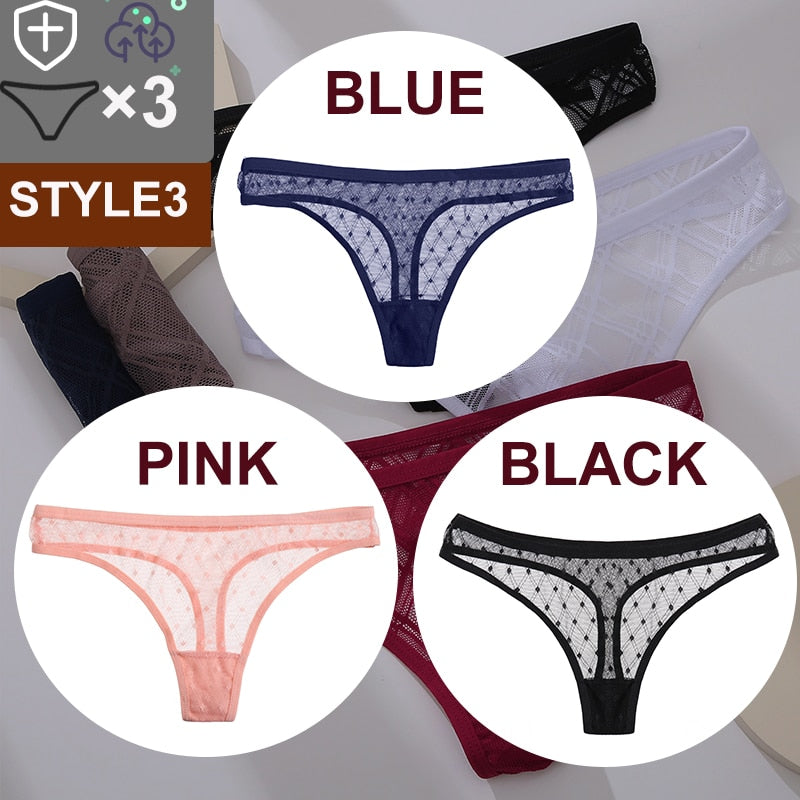 Women's Sheer Lace Panties 3 Pcs Set