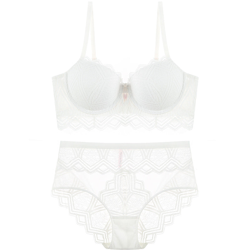 Hollow Lace Push-up Bra and Panty Set for Women