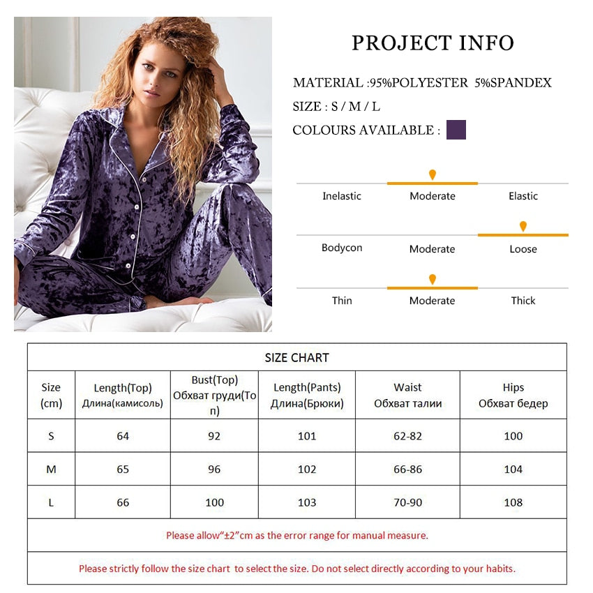 Long Sleeve Purple Velvet Pyjamas Sleepwear