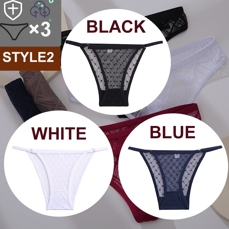 Women's Sheer Lace Panties 3 Pcs Set