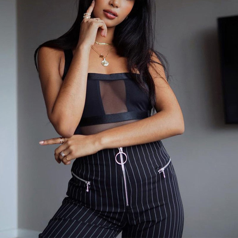 Women's Black Mesh Bodysuit