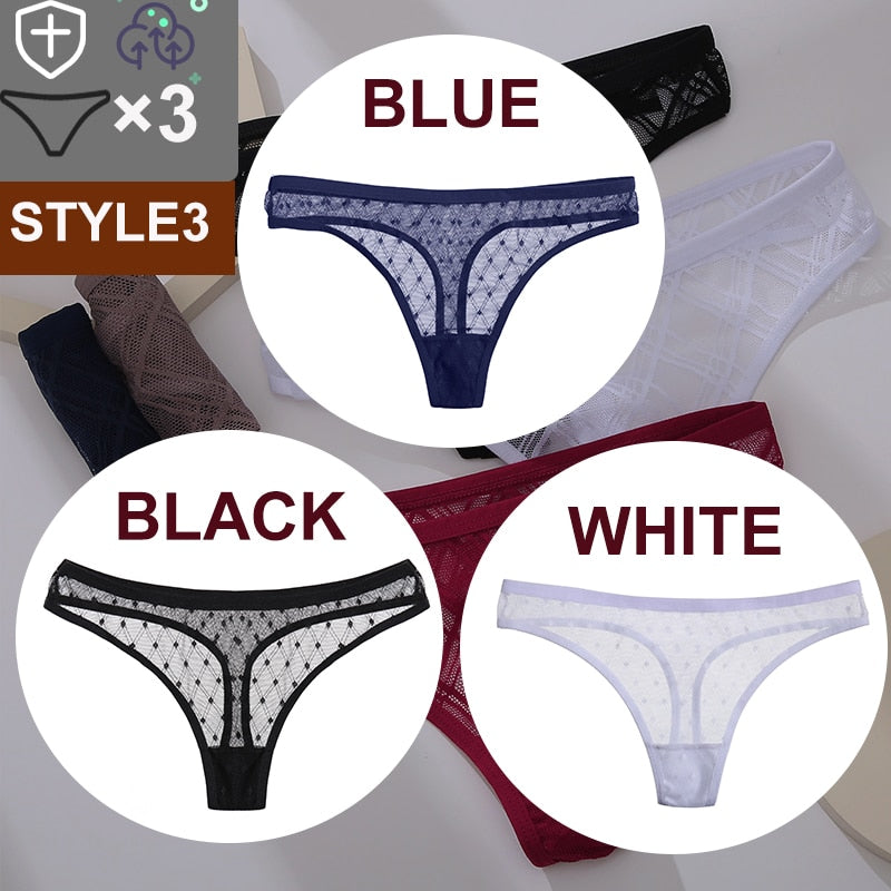 Women's Sheer Lace Panties 3 Pcs Set