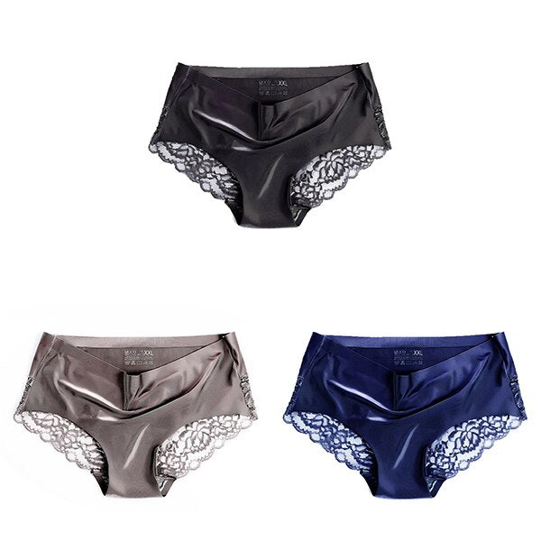 Women's Lace Trim Seamless Panties 3 Pcs