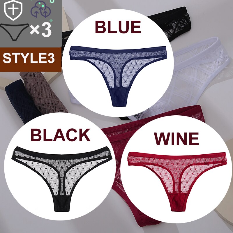 Women's Sheer Lace Panties 3 Pcs Set