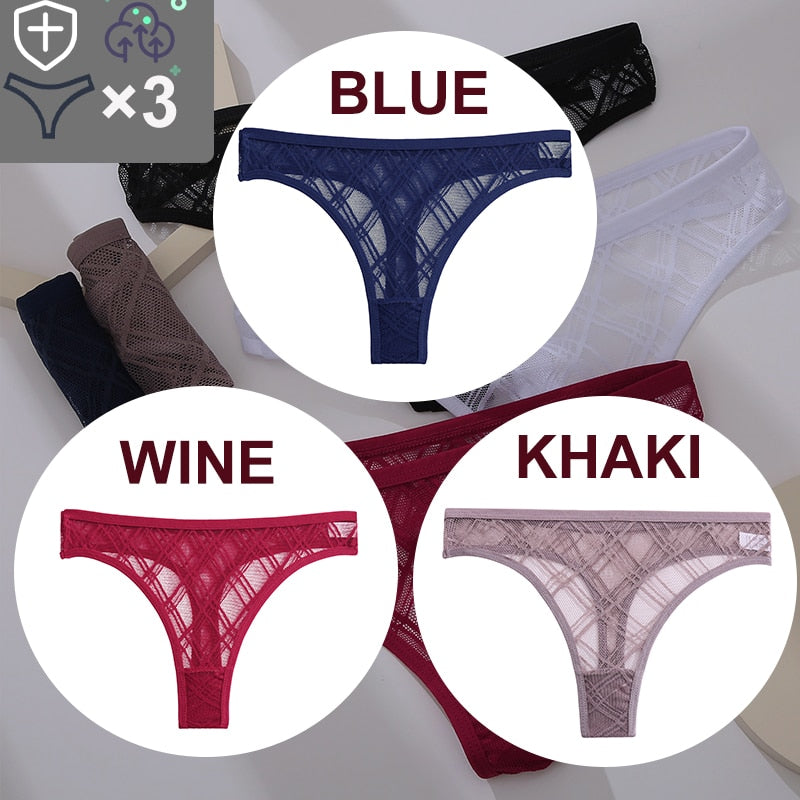 Women's Sheer Lace Panties 3 Pcs Set