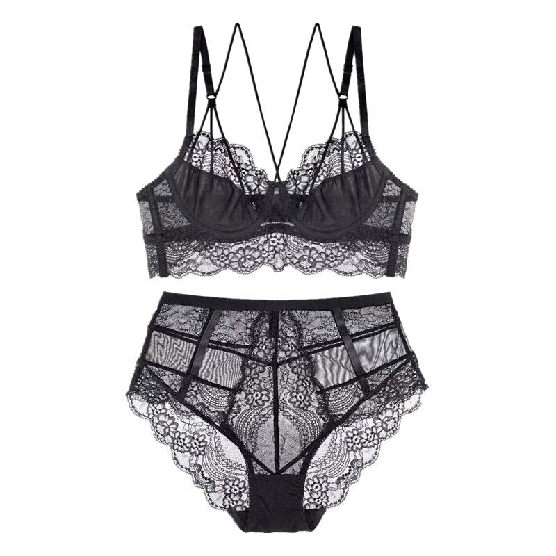 Ultra Thin Floral Lace Underwear Set