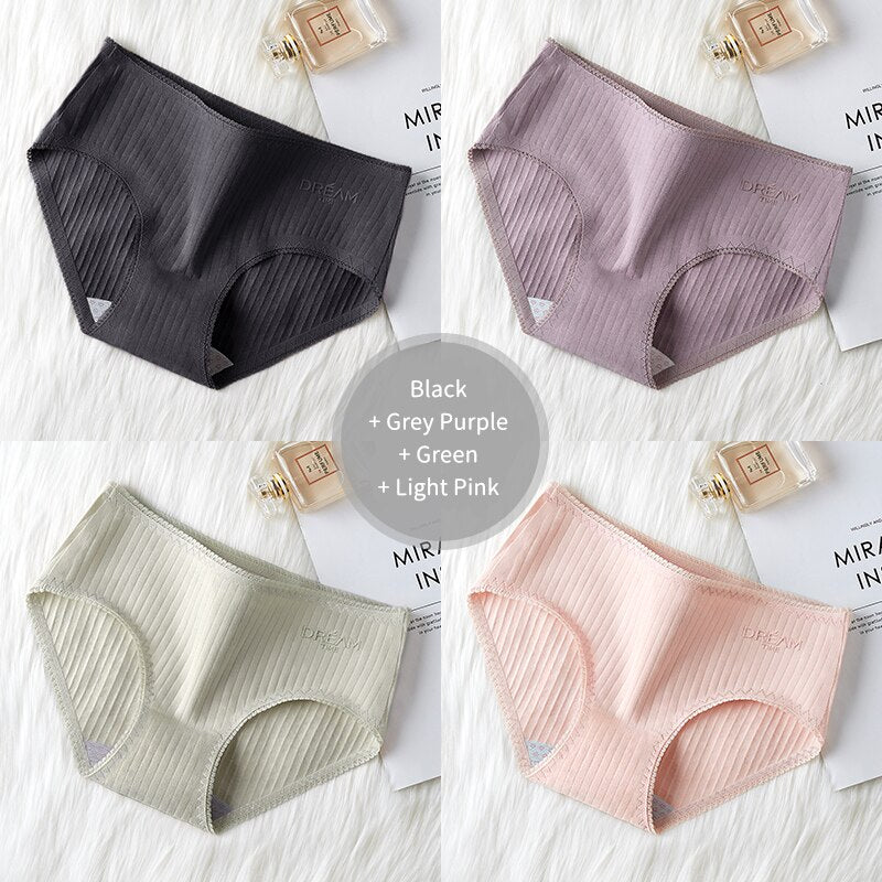 Women's Basic Ribbed Cotton Panties 4 Pcs Set