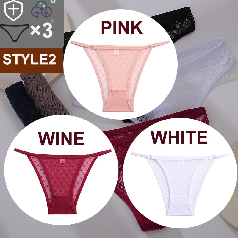 Women's Sheer Lace Panties 3 Pcs Set