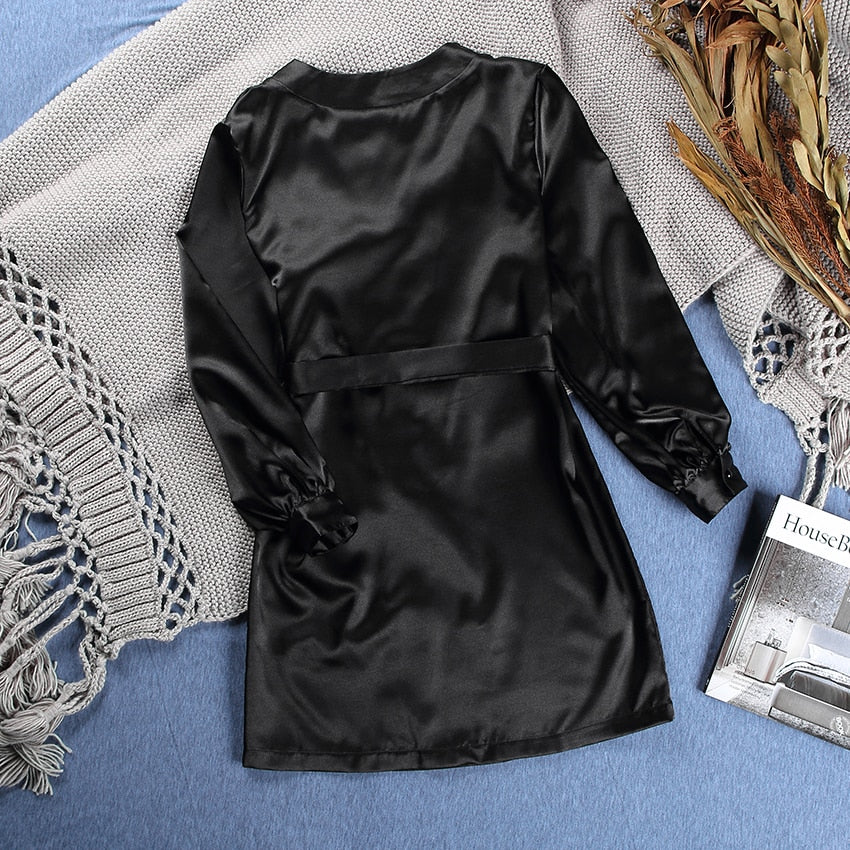Lantern Sleeve Satin Robes Sleepwear