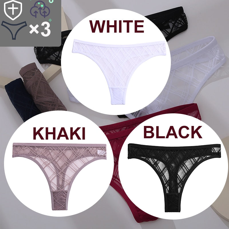 Women's Sheer Lace Panties 3 Pcs Set