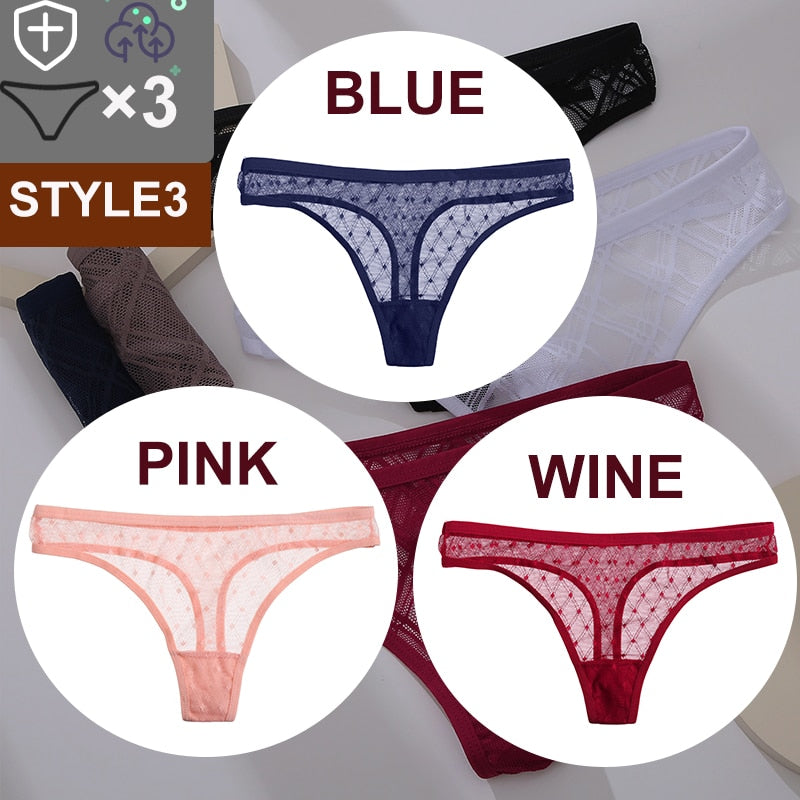 Women's Sheer Lace Panties 3 Pcs Set