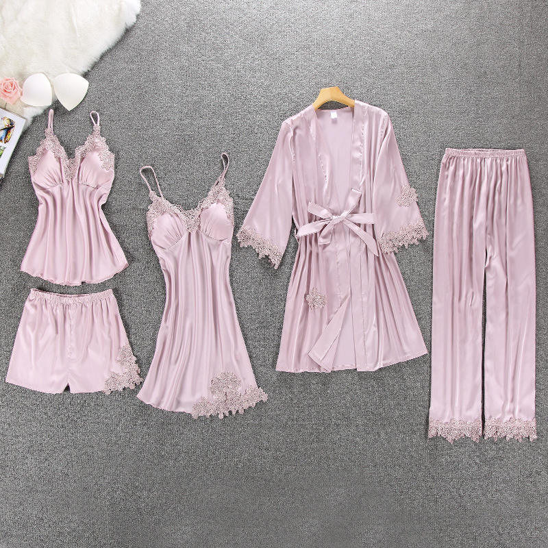 Women's Winter Silk Pajama 5 pcs Set