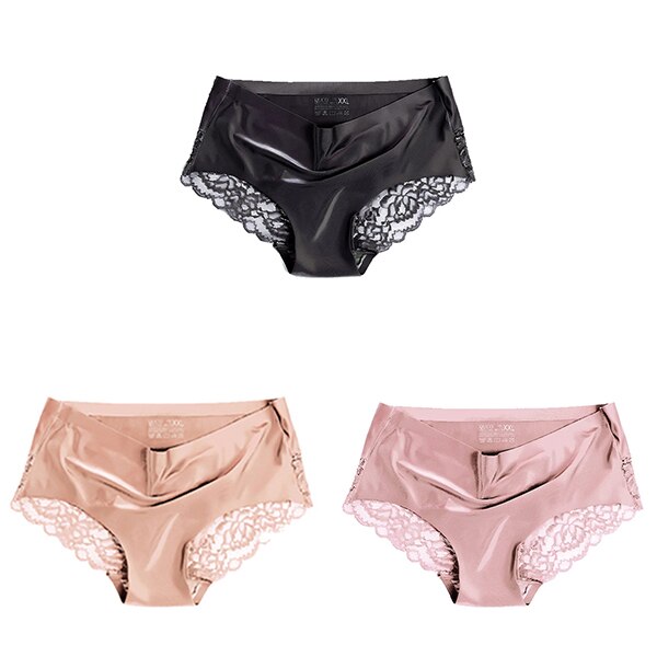 Women's Lace Trim Seamless Panties 3 Pcs