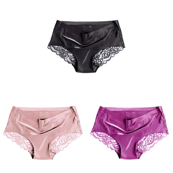 Women's Lace Trim Seamless Panties 3 Pcs