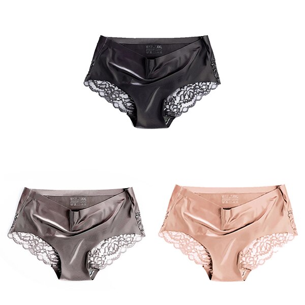Women's Lace Trim Seamless Panties 3 Pcs