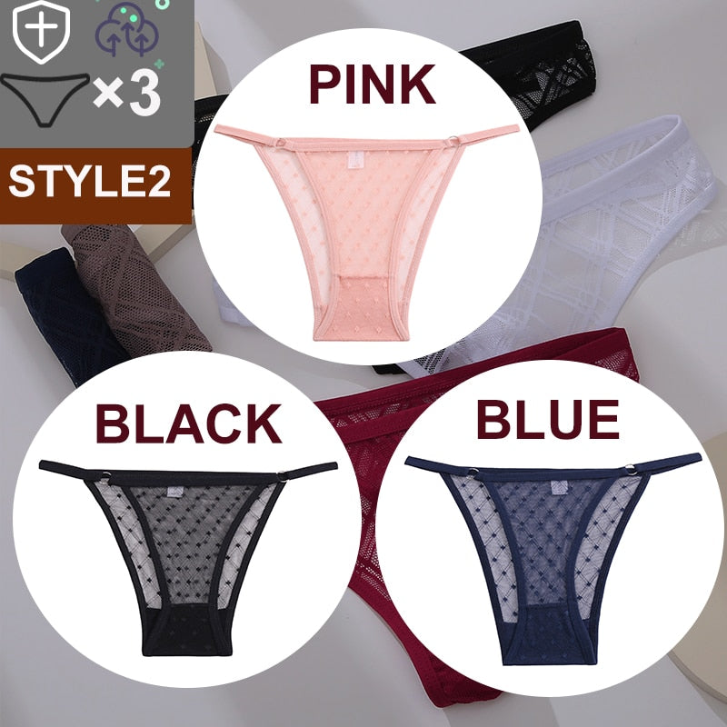 Women's Sheer Lace Panties 3 Pcs Set