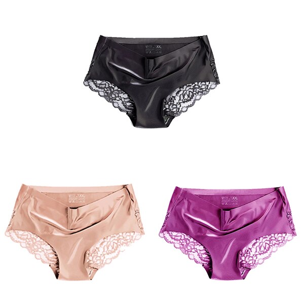 Women's Lace Trim Seamless Panties 3 Pcs