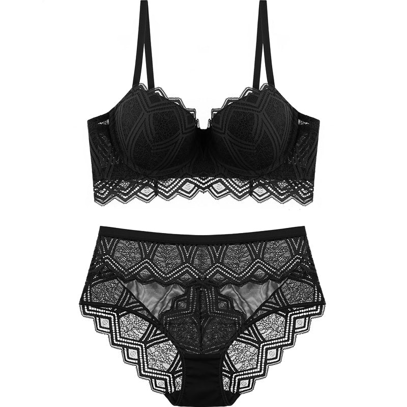Hollow Lace Push-up Bra and Panty Set for Women