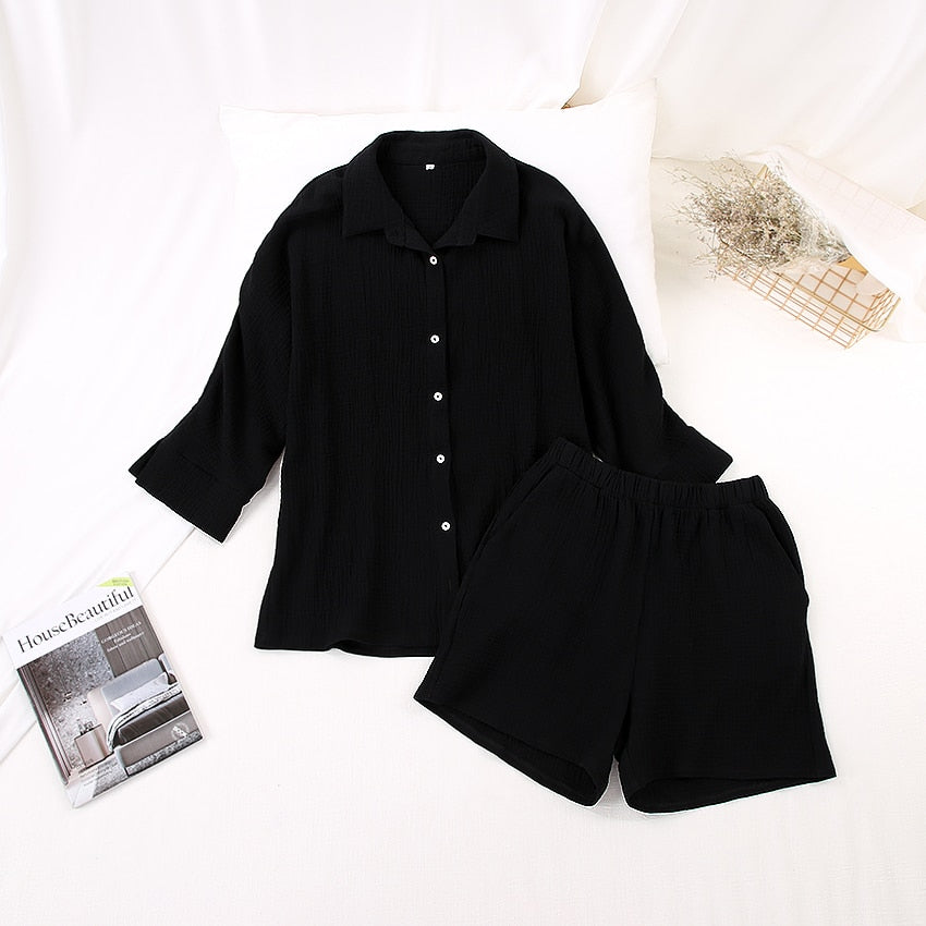 Women's Turn-Down Collar Nine Quarter Sleeve Sleepwear
