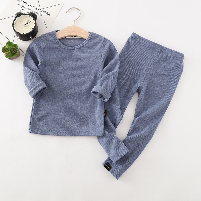 Long Sleeve Solid Color Baby Pajama Set