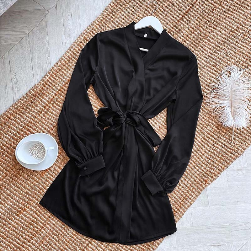Lantern Sleeve Satin Robes Sleepwear