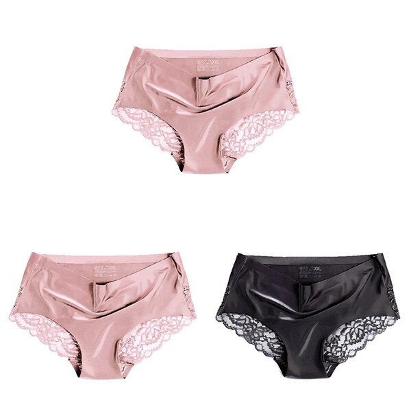 Women's Lace Trim Seamless Panties 3 Pcs