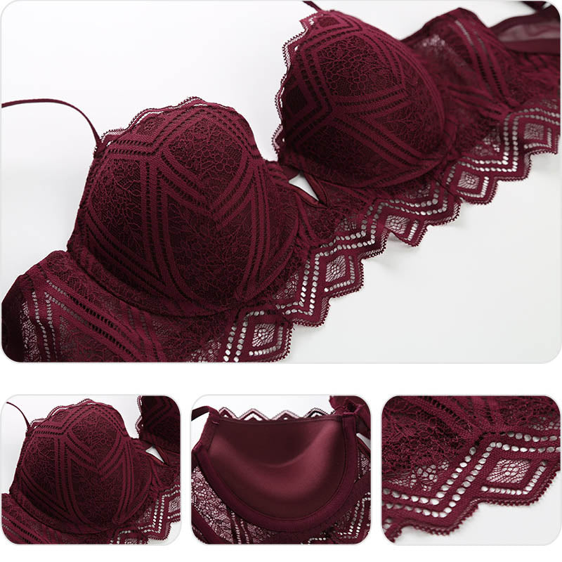 Hollow Lace Push-up Bra and Panty Set for Women